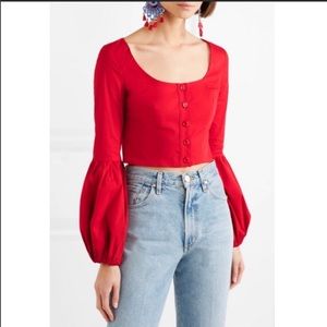 Staud red cotton puffy sleeve top